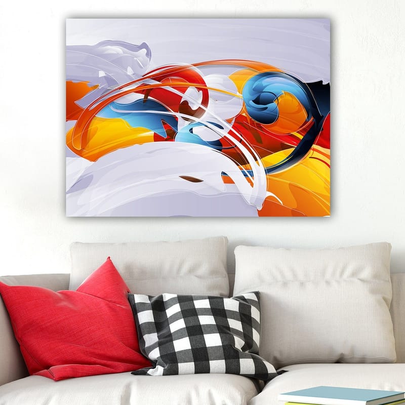 Canvastavla 70x100 cm - Abstrakt komposition med färgglada svängningar och former - Röd / Blå / Orange - Inredning - Tavlor & posters - Canvastavla