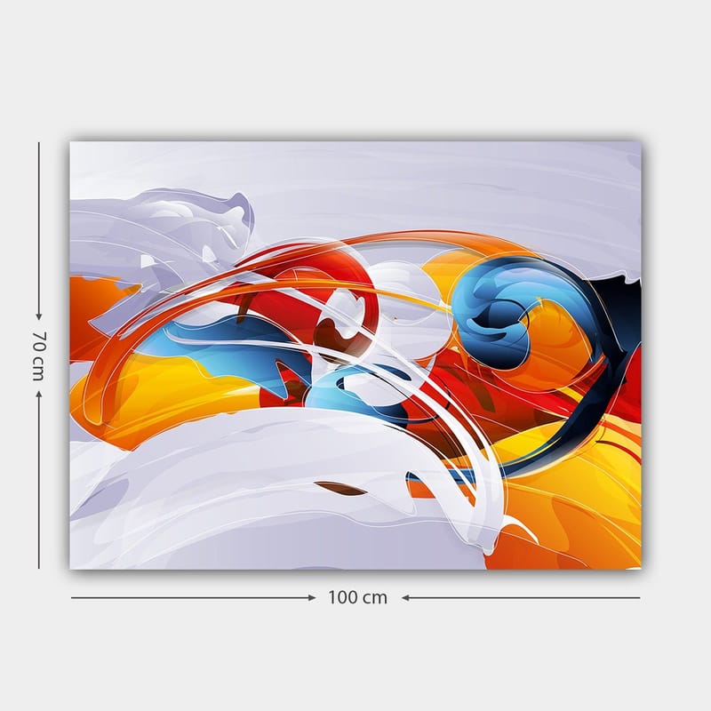 Canvastavla 70x100 cm - Abstrakt komposition med färgglada svängningar och former - Röd / Blå / Orange - Inredning - Tavlor & posters - Canvastavla