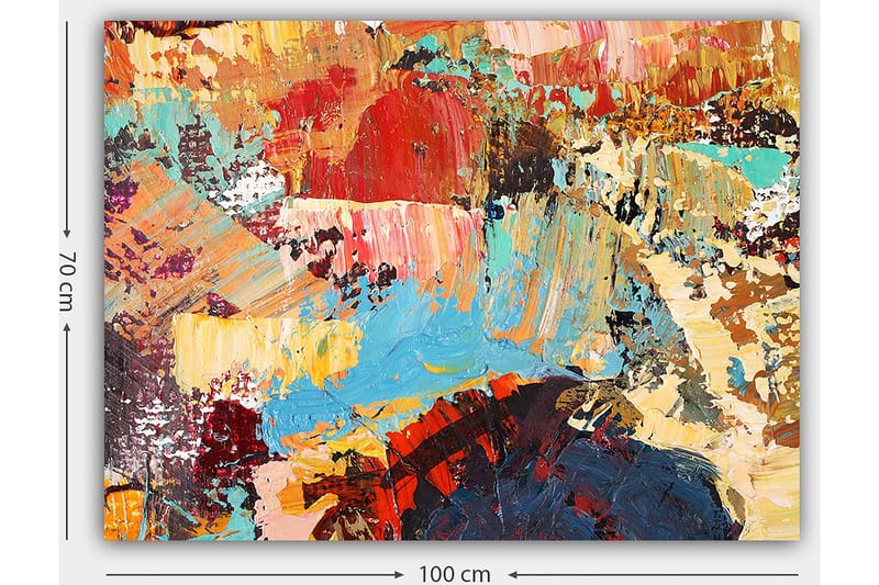 Canvastavla 70x100 cm - Abstrakt komposition med färgglada penseldrag som skapar en dynamisk och livfull känsla - Röd / Blå / Beige - Inredning - Tavlor & posters - Canvastavla