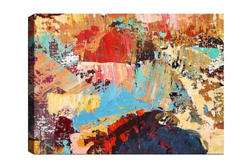 Canvastavla 70x100 cm - Abstrakt komposition med färgglada penseldrag som skapar en dynamisk och livfull känsla - Röd / Blå / Beige - Inredning - Tavlor & posters - Canvastavla