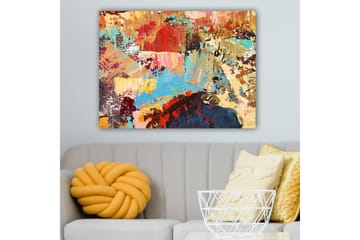 Canvastavla 70x100 cm - Abstrakt komposition med färgglada penseldrag som skapar en dynamisk och livfull känsla - Röd / Blå / Beige - Inredning - Tavlor & posters - Canvastavla