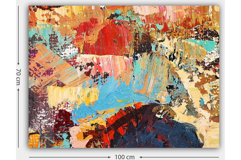 Canvastavla 70x100 cm - Abstrakt komposition med färgglada penseldrag som skapar en dynamisk och livfull känsla - Röd / Blå / Beige - Inredning - Tavlor & posters - Canvastavla