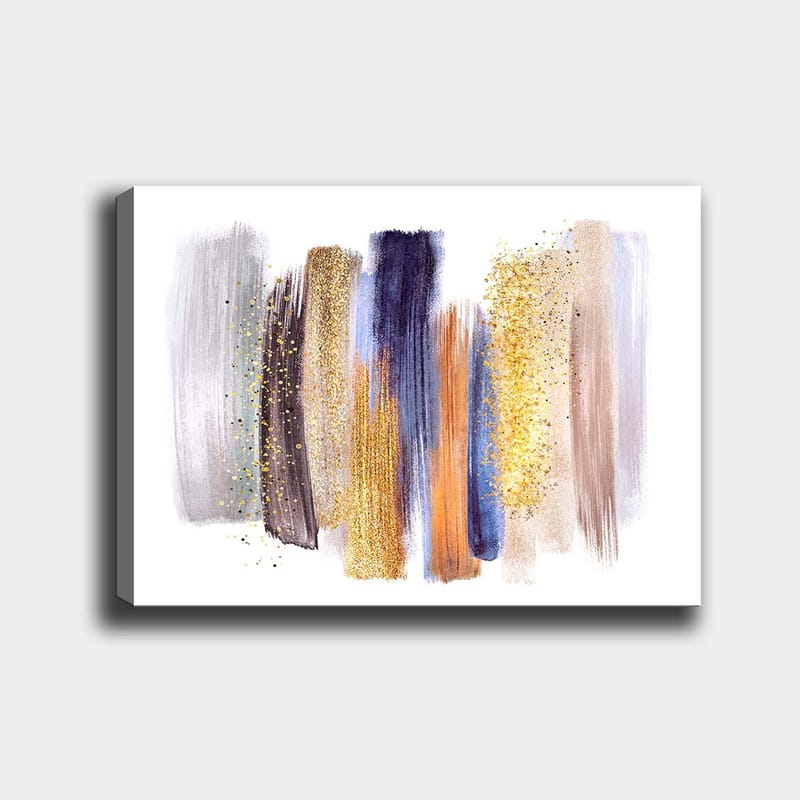 Canvastavla 70x100 cm - Abstrakt komposition med färgglada penseldrag i olika nyanser, Guld / Mörkblå / Grå