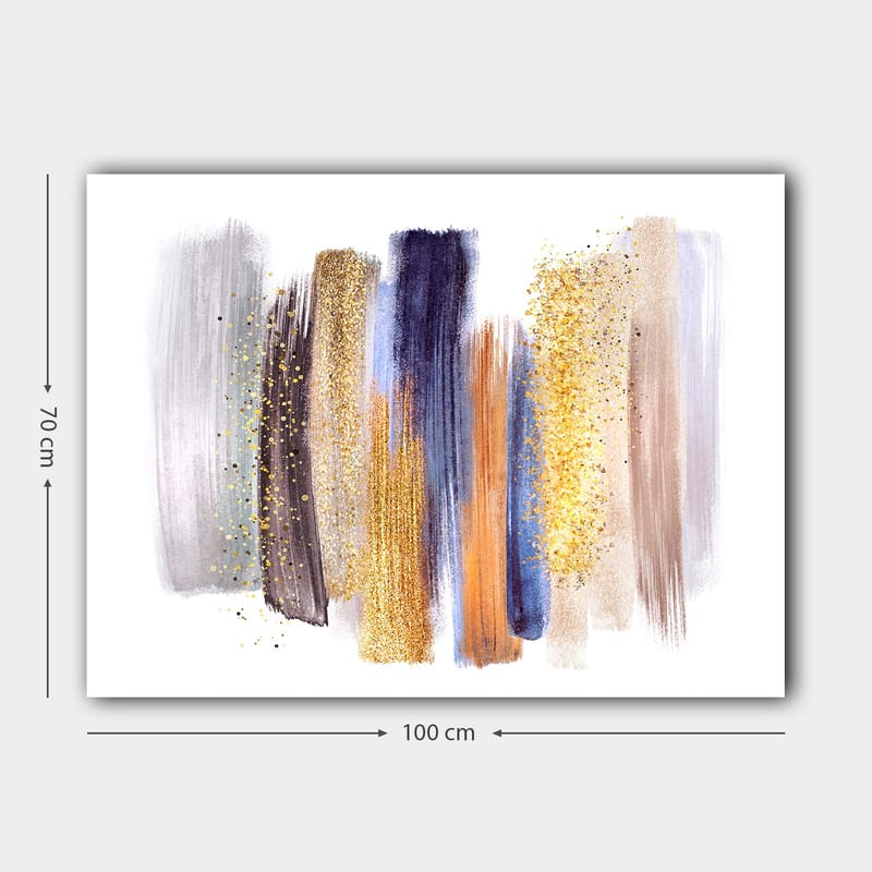 Canvastavla 70x100 cm - Abstrakt komposition med färgglada penseldrag i olika nyanser - Guld / Mörkblå / Grå - Inredning - Tavlor & posters - Canvastavla