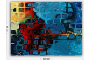 Canvastavla 70x100 cm - Abstrakt komposition med färgstarka rutor i blått och rött - Blå / Röd / Orange - Inredning - Tavlor & posters - Canvastavla