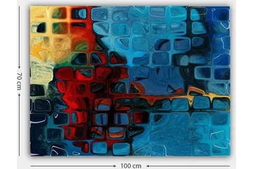 Canvastavla 70x100 cm - Abstrakt komposition med färgstarka rutor i blått och rött - Blå / Röd / Orange - Inredning - Tavlor & posters - Canvastavla