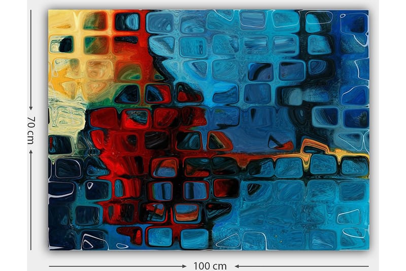 Canvastavla 70x100 cm - Abstrakt komposition med färgstarka rutor i blått och rött - Blå / Röd / Orange - Inredning - Tavlor & posters - Canvastavla