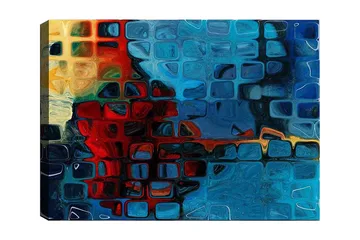 Canvastavla 70x100 cm - Abstrakt komposition med färgstarka rutor i blått och rött - Blå / Röd / Orange - Inredning - Tavlor & posters - Canvastavla