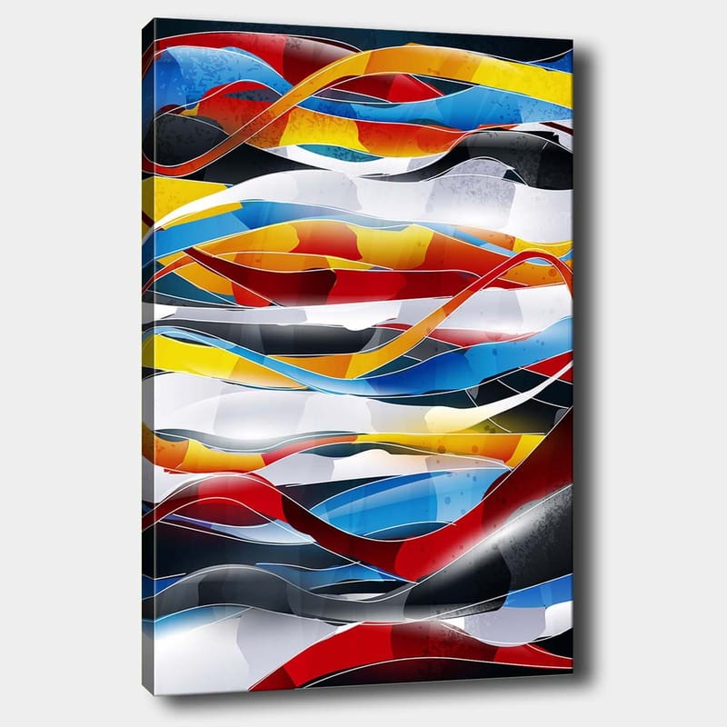 Canvastavla 70x100 cm - Abstrakt komposition med flödande linjer i starka färger, Röd / Blå / Svart