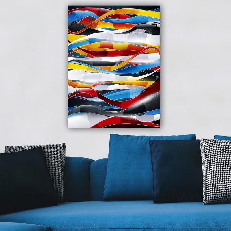 Canvastavla 70x100 cm - Abstrakt komposition med flödande linjer i starka färger - Röd / Blå / Svart - Inredning - Tavlor & posters - Canvastavla