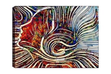 Canvastavla 70x100 cm - Abstrakt komposition med flödande linjer och färgade former som skapar en dynamisk känsla - Röd / Blå / Vit - Inredning - Tavlor & posters - Canvastavla