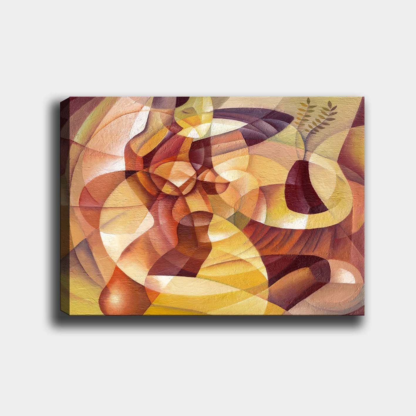 Canvastavla 70x100 cm - Abstrakt komposition med former och en vas - Guld / Brunt / Beige