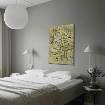 Canvastavla 70x100 cm - Abstrakt komposition med geometriska former i gult och grått - Gul / Grå - Inredning - Tavlor & posters - Canvastavla