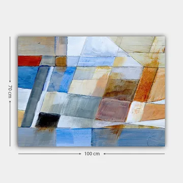 Canvastavla 70x100 cm - Abstrakt komposition med geometriska former i harmoniska färger - Blå / Orange / Grå - Inredning - Tavlor & posters - Canvastavla