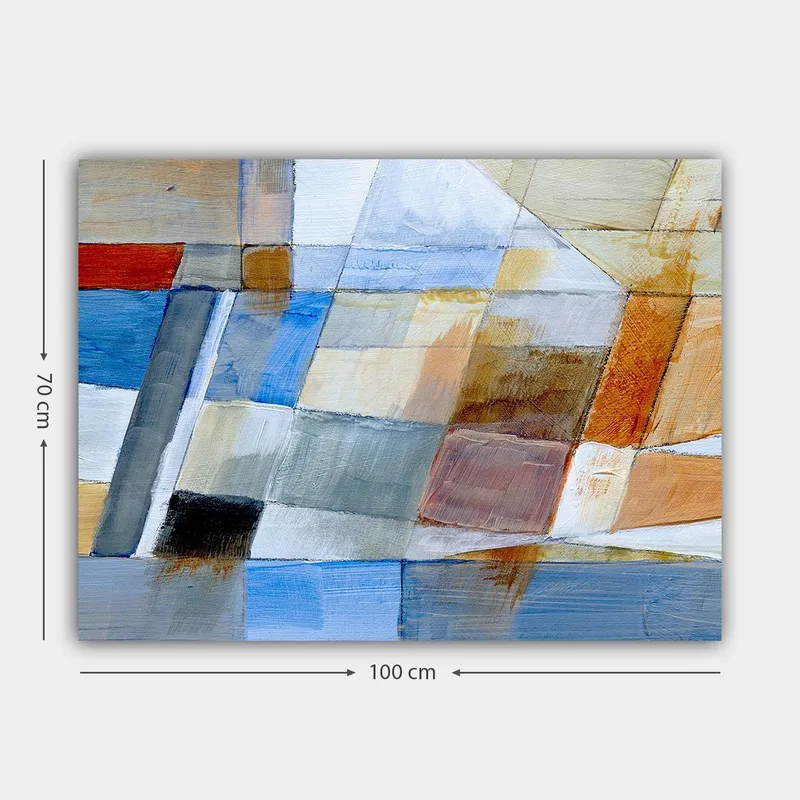 Canvastavla 70x100 cm - Abstrakt komposition med geometriska former i harmoniska färger - Blå / Orange / Grå - Inredning - Tavlor & posters - Canvastavla