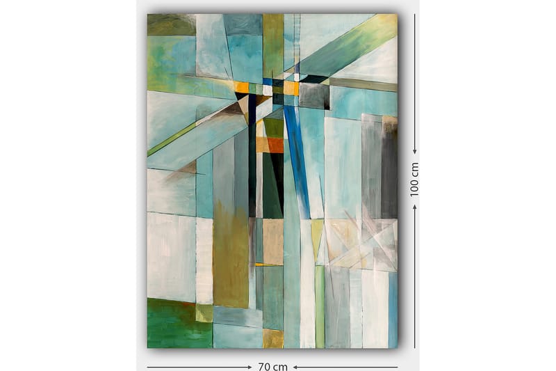 Canvastavla 70x100 cm - Abstrakt komposition med geometriska former i olika nyanser av blått och grönt - Blå / Grön / Beige - Inredning - Tavlor & posters - Canvastavla