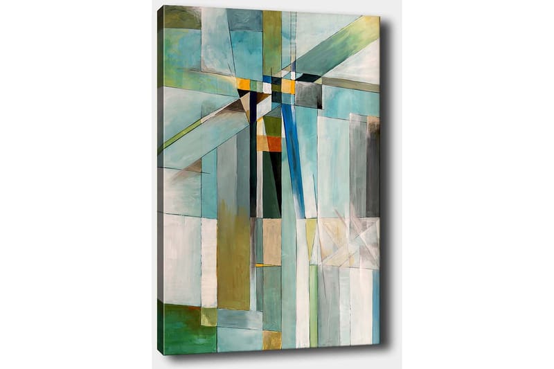 Canvastavla 70x100 cm - Abstrakt komposition med geometriska former i olika nyanser av blått och grönt - Blå / Grön / Beige - Inredning - Tavlor & posters - Canvastavla