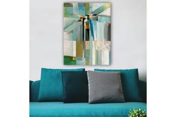 Canvastavla 70x100 cm - Abstrakt komposition med geometriska former i olika nyanser av blått och grönt - Blå / Grön / Beige - Inredning - Tavlor & posters - Canvastavla