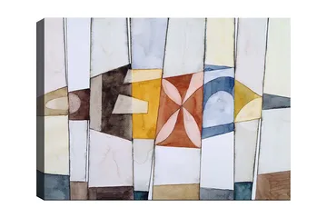 Canvastavla 70x100 cm - Abstrakt komposition med geometriska former i varma och kalla färger - Guld / Blå / Brun - Inredning - Tavlor & posters - Canvastavla