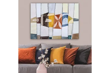 Canvastavla 70x100 cm - Abstrakt komposition med geometriska former i varma och kalla färger - Guld / Blå / Brun - Inredning - Tavlor & posters - Canvastavla