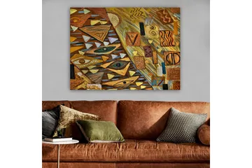 Canvastavla 70x100 cm - Abstrakt komposition med geometriska former och ögonmotiv i varma jordtoner - Guld / Brun / Beige - Inredning - Tavlor & posters - Canvastavla