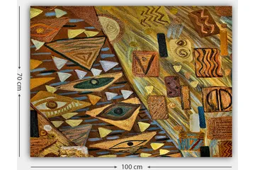 Canvastavla 70x100 cm - Abstrakt komposition med geometriska former och ögonmotiv i varma jordtoner - Guld / Brun / Beige - Inredning - Tavlor & posters - Canvastavla