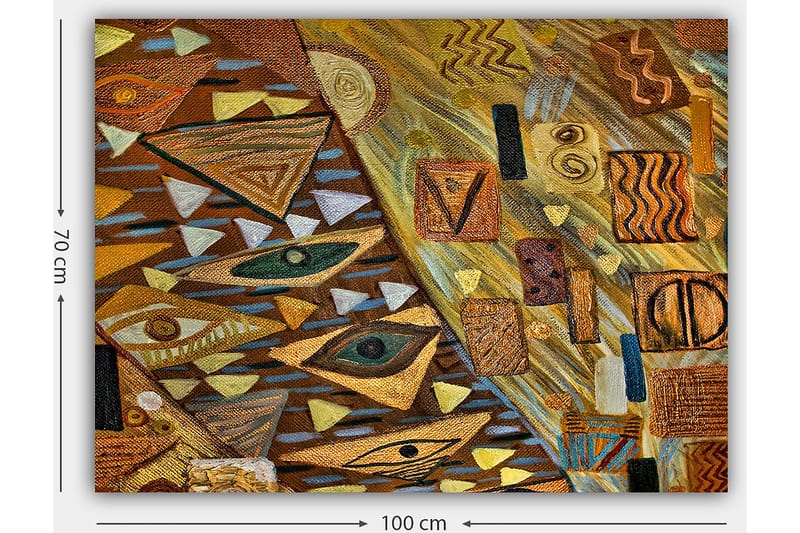 Canvastavla 70x100 cm - Abstrakt komposition med geometriska former och ögonmotiv i varma jordtoner - Guld / Brun / Beige - Inredning - Tavlor & posters - Canvastavla