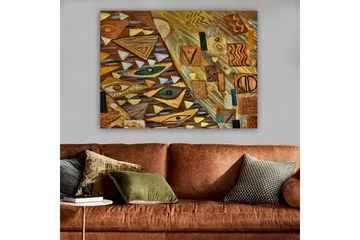 Canvastavla 70x100 cm - Abstrakt komposition med geometriska former och ögonmotiv i varma jordtoner - Guld / Brun / Beige - Inredning - Tavlor & posters - Canvastavla