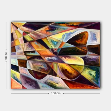 Canvastavla 70x100 cm - Abstrakt komposition med geometriska former och dynamiska färgövergångar - Guld / Mörkbrun / Orange - Inredning - Tavlor & posters - Canvastavla