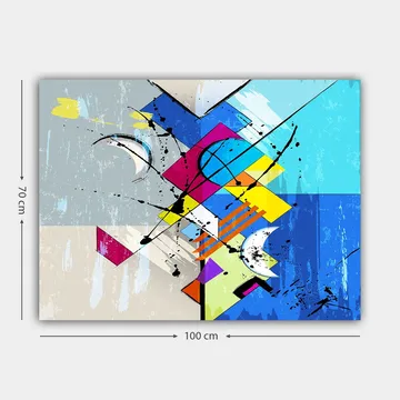 Canvastavla 70x100 cm - Abstrakt komposition med geometriska former och dynamiska linjer - Blå / Rosa / Gul - Inredning - Tavlor & posters - Canvastavla