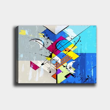 Canvastavla 70x100 cm - Abstrakt komposition med geometriska former och dynamiska linjer - Blå / Rosa / Gul - Inredning - Tavlor & posters - Canvastavla