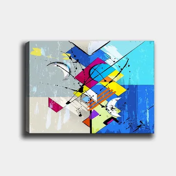 Canvastavla 70x100 cm - Abstrakt komposition med geometriska former och dynamiska linjer - Blå / Rosa / Gul - Inredning - Tavlor & posters - Canvastavla