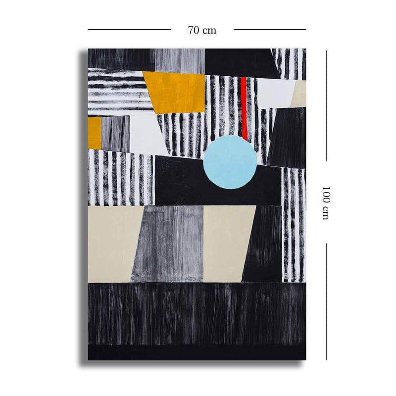 Canvastavla 70x100 cm - Abstrakt komposition med geometriska former och en central cirkel - Svart / Ljusblå / Guld - Inredning - Tavlor & posters - Canvastavla