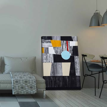 Canvastavla 70x100 cm - Abstrakt komposition med geometriska former och en central cirkel - Svart / Ljusblå / Guld - Inredning - Tavlor & posters - Canvastavla