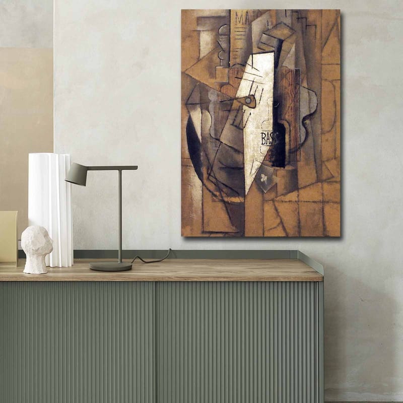 Canvastavla 70x100 cm - Abstrakt komposition med geometriska former och en central vit figur - Brun / Vit / Svart - Inredning - Tavlor & posters - Canvastavla