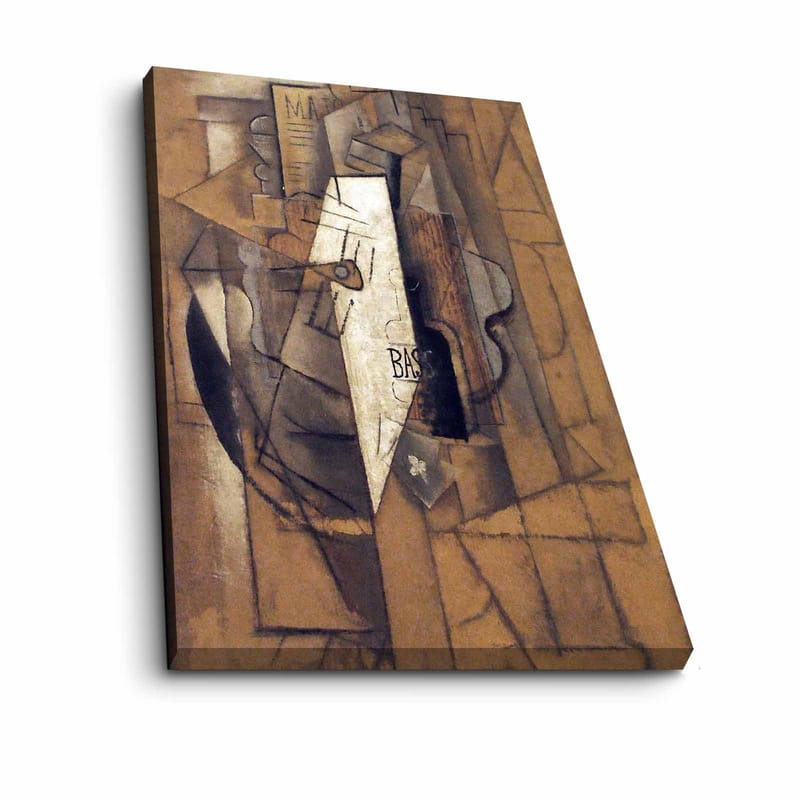 Canvastavla 70x100 cm - Abstrakt komposition med geometriska former och en central vit figur - Brun / Vit / Svart - Inredning - Tavlor & posters - Canvastavla