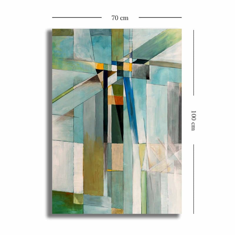 Canvastavla 70x100 cm - Abstrakt komposition med geometriska former och en harmonisk färgpalett - Blå / Grön / Beige - Inredning - Tavlor & posters - Canvastavla