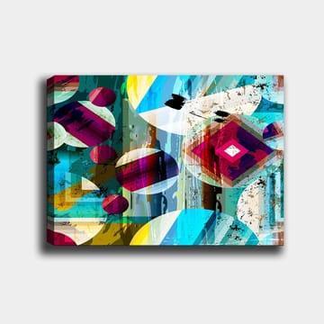 Canvastavla 70x100 cm - Abstrakt komposition med geometriska former och färgglada cirklar - Turkos / Röd / Gul - Inredning - Tavlor & posters - Canvastavla