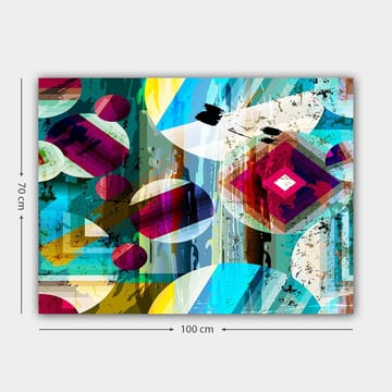 Canvastavla 70x100 cm - Abstrakt komposition med geometriska former och färgglada cirklar - Turkos / Röd / Gul - Inredning - Tavlor & posters - Canvastavla