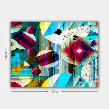 Canvastavla 70x100 cm - Abstrakt komposition med geometriska former och färgglada cirklar - Turkos / Röd / Gul - Inredning - Tavlor & posters - Canvastavla