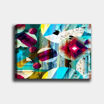 Canvastavla 70x100 cm - Abstrakt komposition med geometriska former och färgglada cirklar - Turkos / Röd / Gul - Inredning - Tavlor & posters - Canvastavla