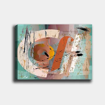 Canvastavla 70x100 cm - Abstrakt komposition med geometriska former och färgglada inslag - Turkos / Orange / Beige - Inredning - Tavlor & posters - Canvastavla