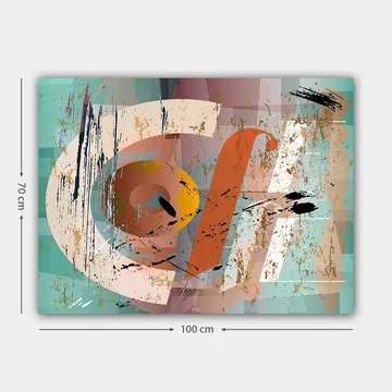 Canvastavla 70x100 cm - Abstrakt komposition med geometriska former och färgglada inslag - Turkos / Orange / Beige - Inredning - Tavlor & posters - Canvastavla