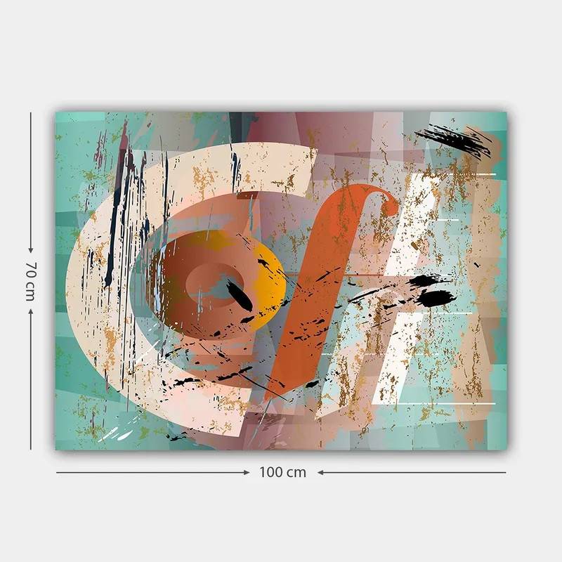 Canvastavla 70x100 cm - Abstrakt komposition med geometriska former och färgglada inslag - Turkos / Orange / Beige - Inredning - Tavlor & posters - Canvastavla