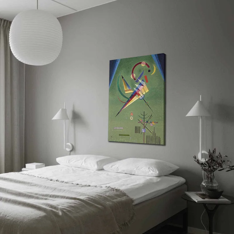 Canvastavla 70x100 cm - Abstrakt komposition med geometriska former och färgglada linjer, Grön / Blå / Röd