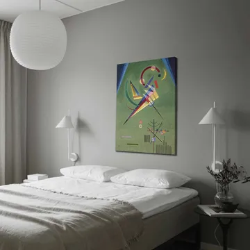 Canvastavla 70x100 cm - Abstrakt komposition med geometriska former och färgglada linjer - Grön / Blå / Röd - Inredning - Tavlor & posters - Canvastavla