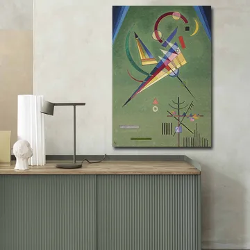 Canvastavla 70x100 cm - Abstrakt komposition med geometriska former och färgglada linjer - Grön / Blå / Röd - Inredning - Tavlor & posters - Canvastavla