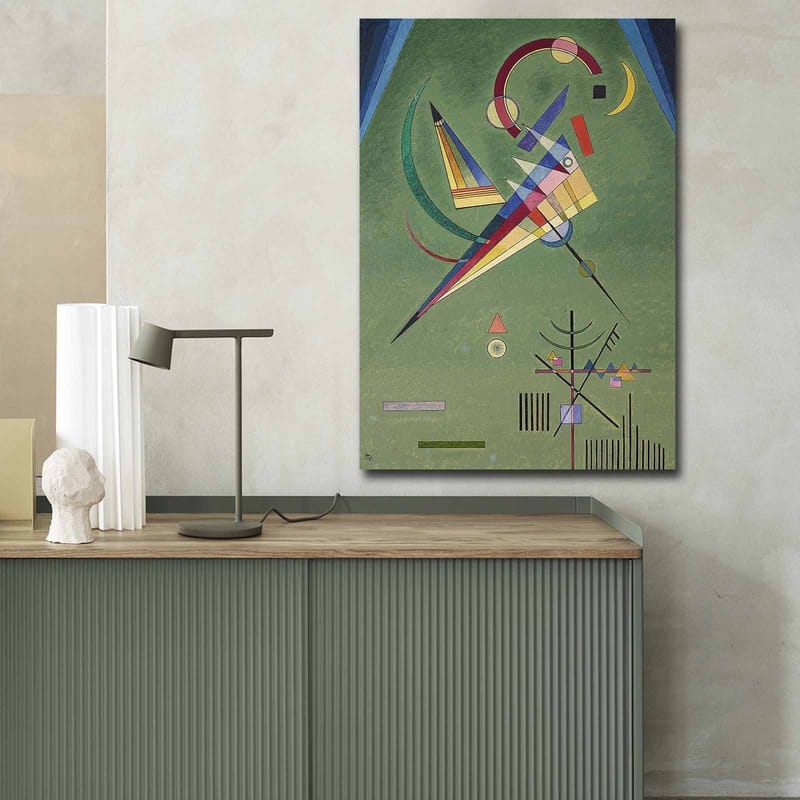 Canvastavla 70x100 cm - Abstrakt komposition med geometriska former och färgglada linjer - Grön / Blå / Röd - Inredning - Tavlor & posters - Canvastavla