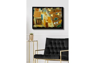 Canvastavla 70x100 cm - Abstrakt komposition med geometriska former och färgglada mönster - Guld / Blå / Grön - Inredning - Tavlor & posters - Canvastavla