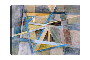 Canvastavla 70x100 cm - Abstrakt komposition med geometriska former och linjer i harmoniska färger - Blå / Beige / Grå - Inredning - Tavlor & posters - Canvastavla